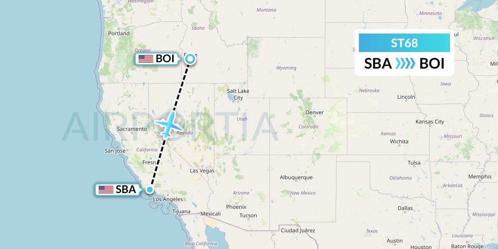 ST68 Air Thanlwin Flight Map: Santa Barbara to Boise