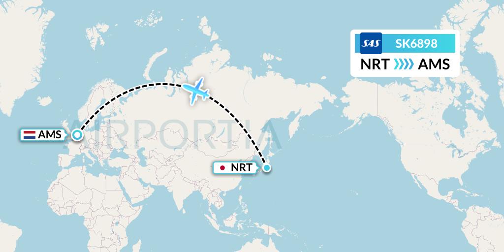 SK6898 SAS Flight Map: Tokyo to Amsterdam