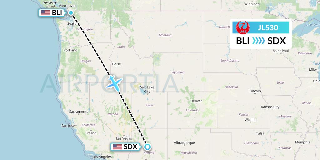 JL530 Japan Airlines Flight Map: Bellingham to Sedona