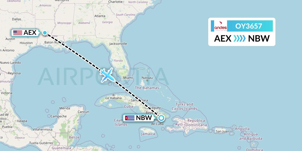 OY3657 Omni Air International Flight Map: Alexandria to Guantanamo Bay Naval Station