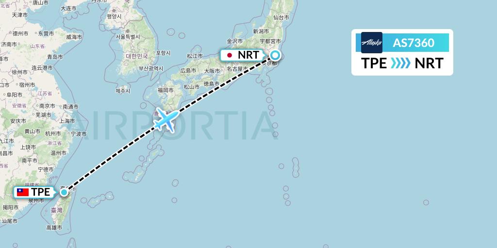 AS7360 Alaska Airlines Flight Map: Taipei to Tokyo