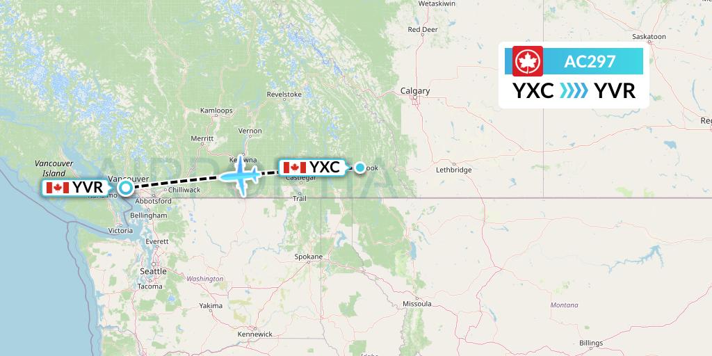 AC297 Air Canada Flight Map: Cranbrook to Vancouver