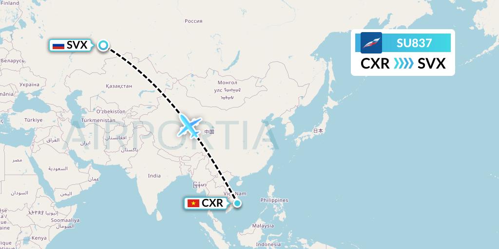 SU837 Aeroflot Flight Map: Nha Trang to Yekaterinburg
