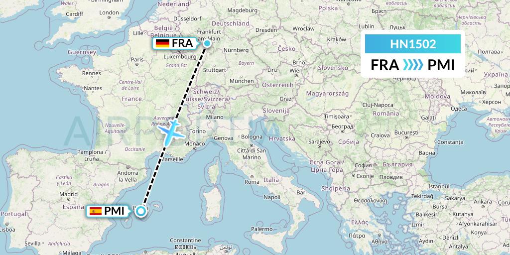 HN1502 Uab Heston Airlines Jsc Heston Airl Flight Map: Frankfurt to Palma de Mallorca