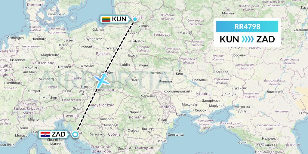 RR4798 Royal Air Force Flight Map: Kaunas to Zadar