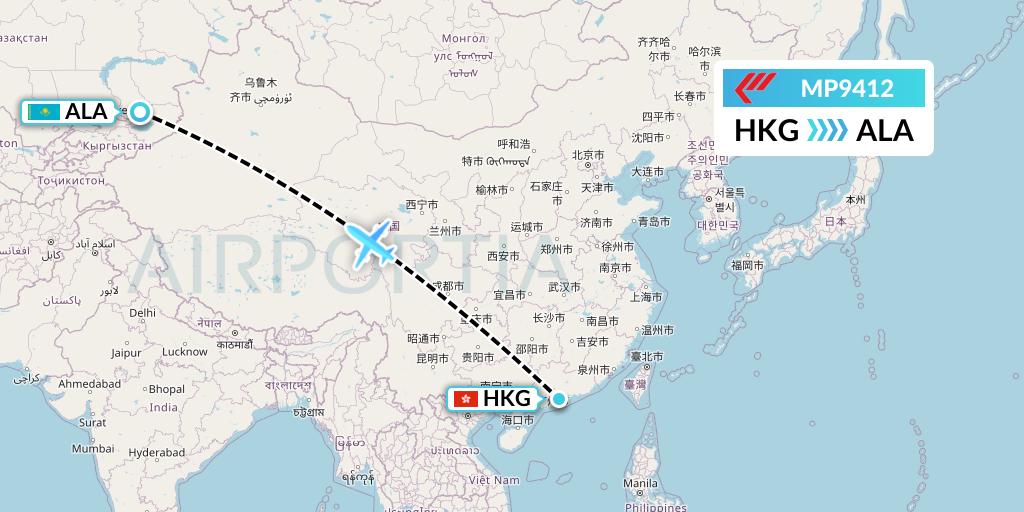 MP9412 Martinair Holland Flight Map: Hong Kong to Almaty