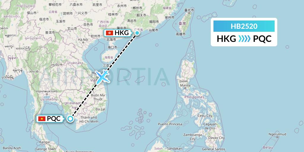 HB2520 Greater Bay Airlines Flight Map: Hong Kong to Phu Quoc