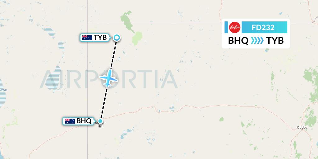 FD232 Thai AirAsia Flight Map: Broken Hill to Australia