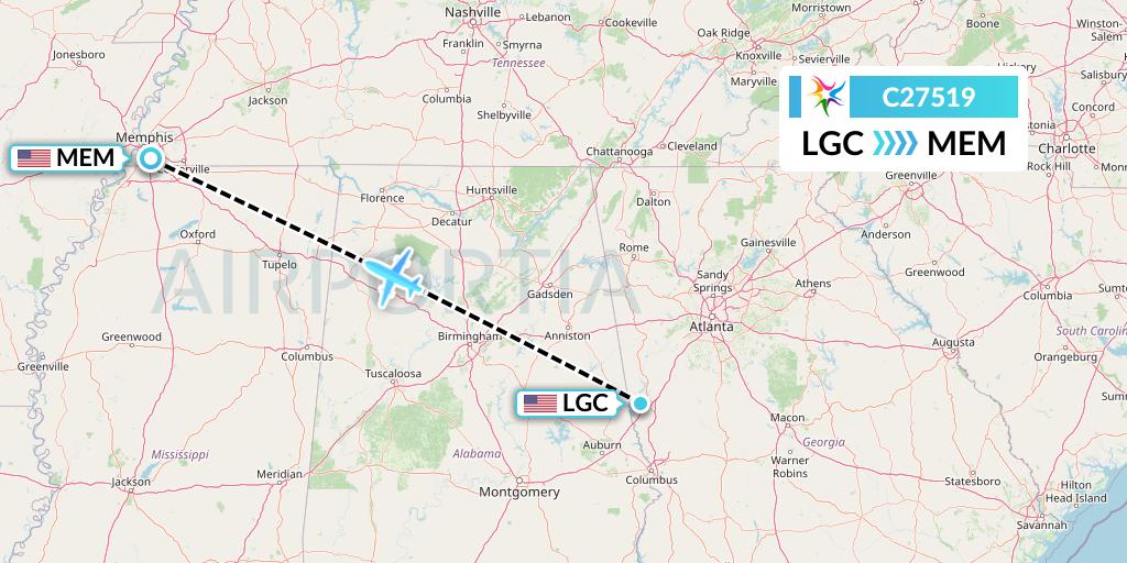 C27519 Ceiba Intercontinental Flight Map: La Grange to Memphis