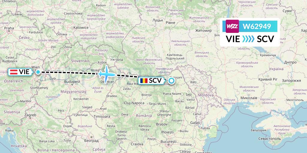 W62949 Wizz Air Flight Map: Vienna to Suceava