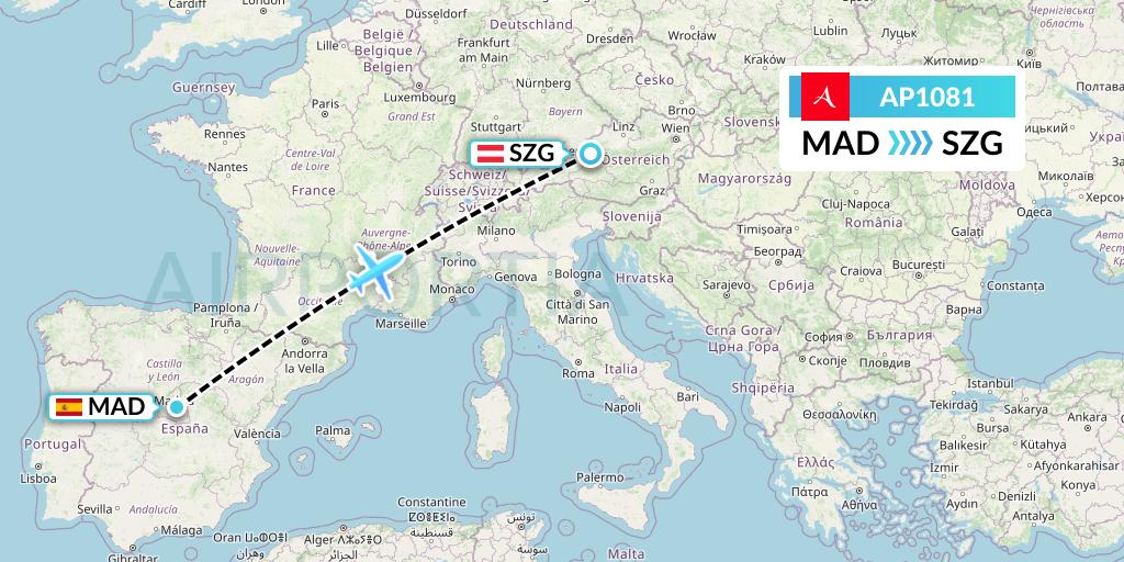 AP1081 AlbaStar Flight Map: Madrid to Salzburg