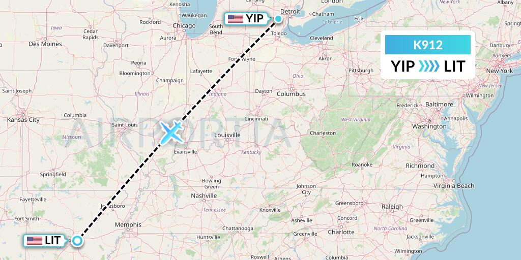 K912 Kalitta Charters Flight Map: Detroit to Little Rock
