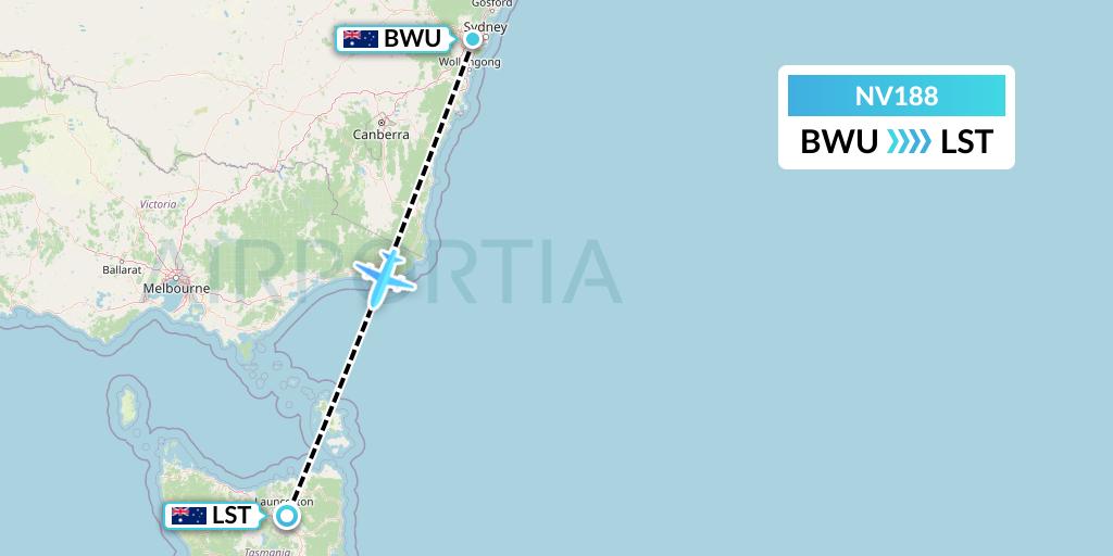 NV188 Naft Airlines Flight Map: Bankstown to Launceston