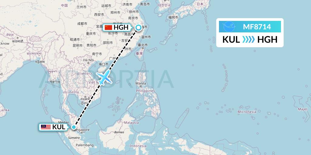 MF8714 Xiamen Airlines Flight Map: Kuala Lumpur to Hangzhou