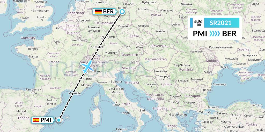 SR2021 SundAir Flight Map: Palma de Mallorca to Berlin