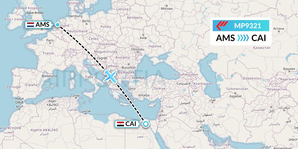 MP9321 Martinair Holland Flight Map: Amsterdam to Cairo