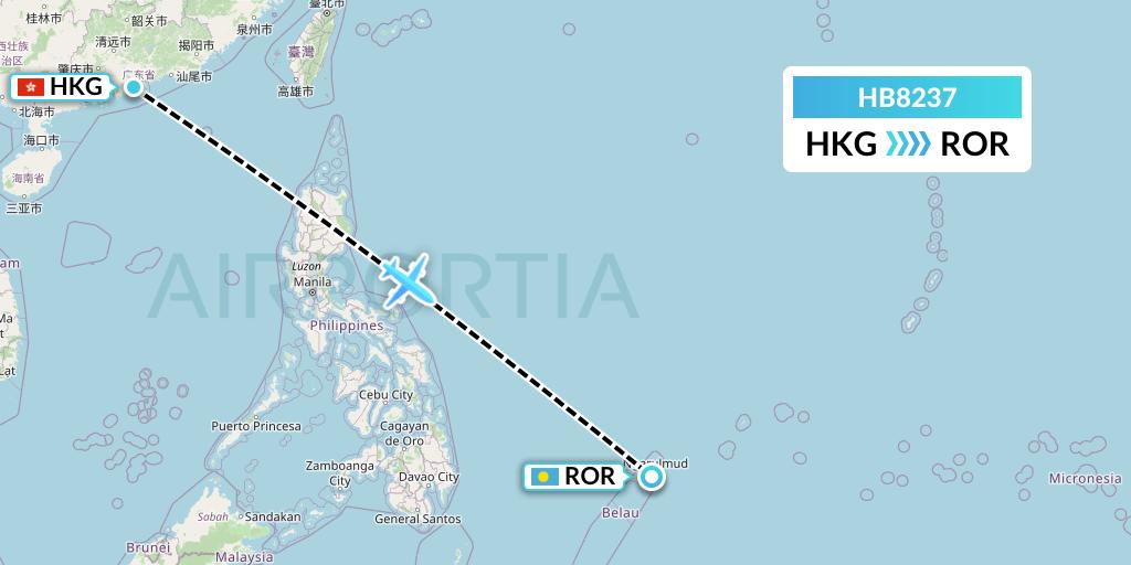 HB8237 Greater Bay Airlines Flight Map: Hong Kong to Airai