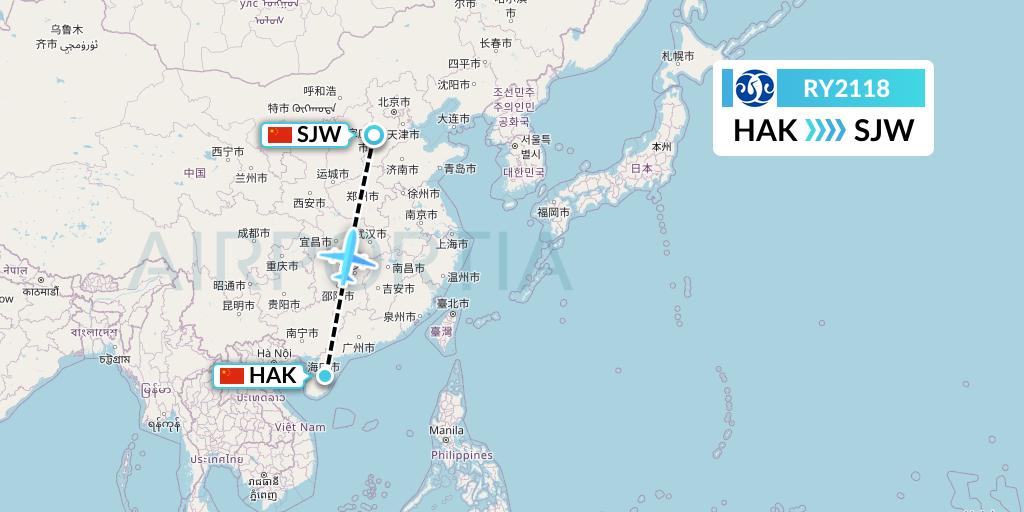 RY2118 Jiangxi Air Flight Map: Haikou to Shijiazhuang