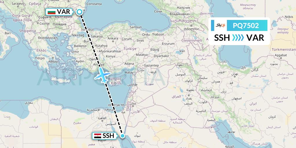 PQ7502 SkyUp Airlines Flight Map: Sharm el-Sheikh to Varna