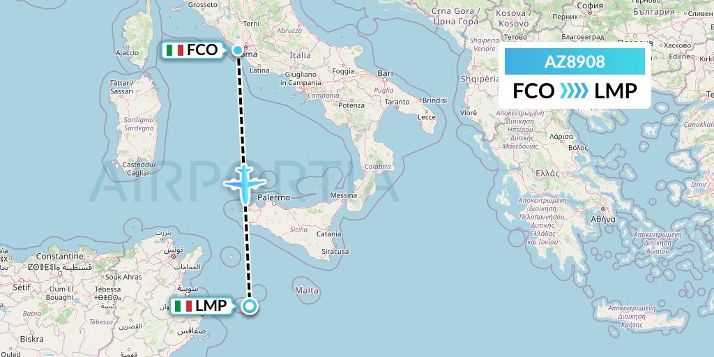 AZ8908 ITA Airways Flight Map: Rome to Lampedusa