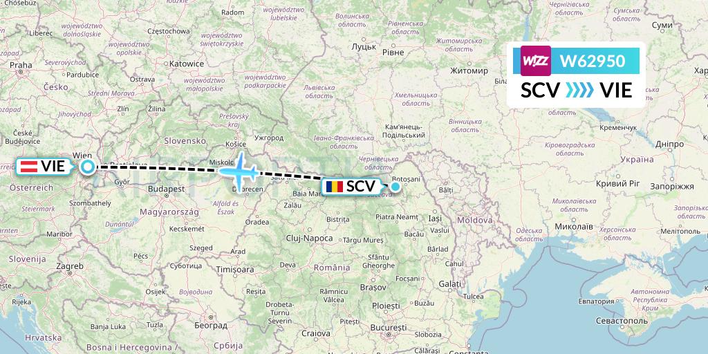 W62950 Wizz Air Flight Map: Suceava to Vienna