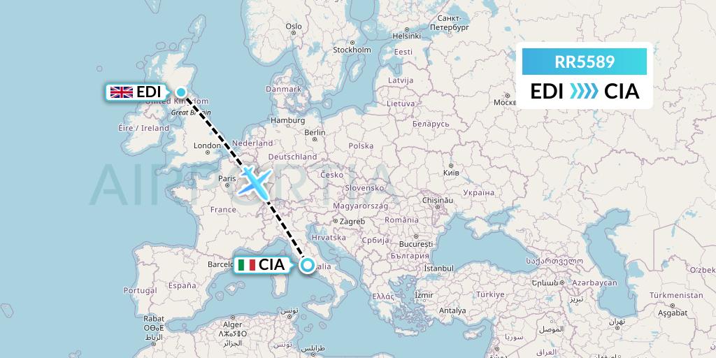 RR5589 Royal Air Force Flight Map: Edinburgh to Rome