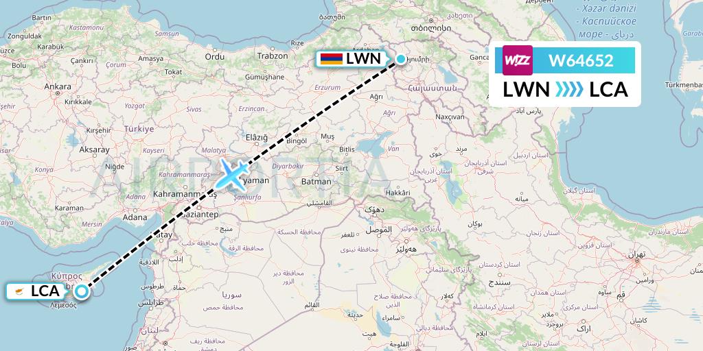 W64652 Wizz Air Flight Map: Gyumri to Larnaca
