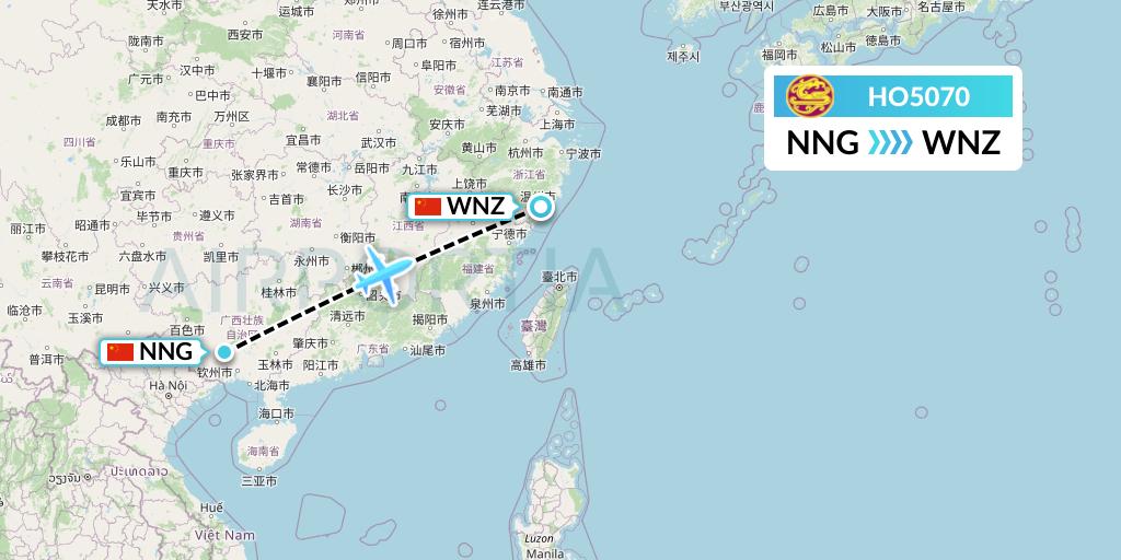 HO5070 Juneyao Airlines Flight Map: Nanning to Wenzhou