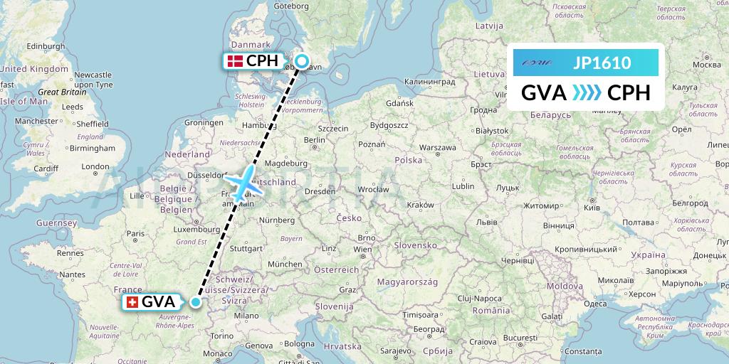 JP1610 Adria Airways Flight Map: Geneva to Copenhagen