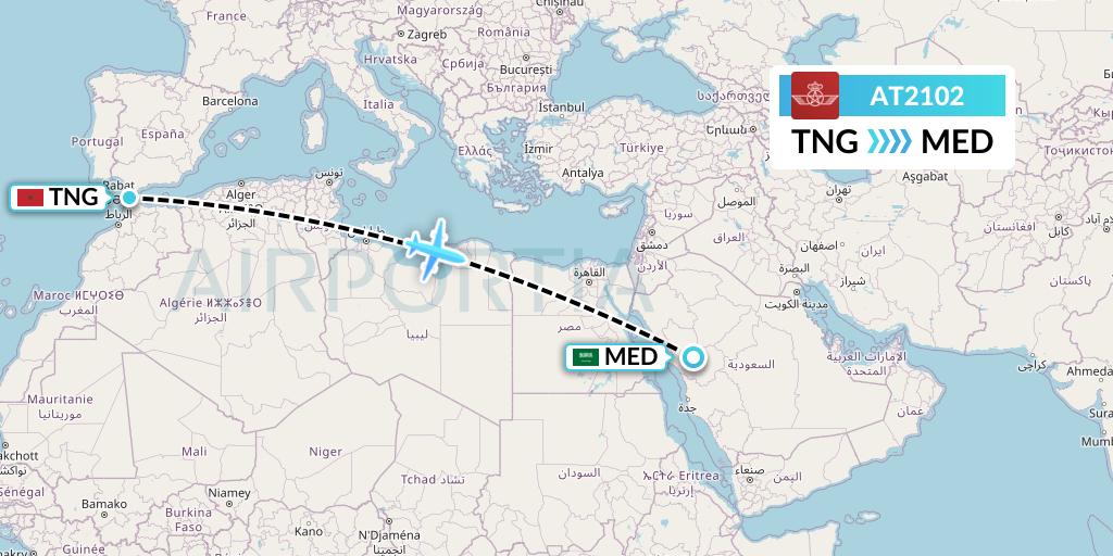 AT2102 Royal Air Maroc Flight Map: Tangier to Medina