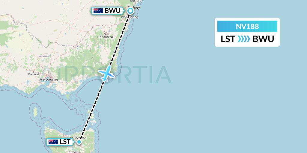 NV188 Naft Airlines Flight Map: Launceston to Bankstown