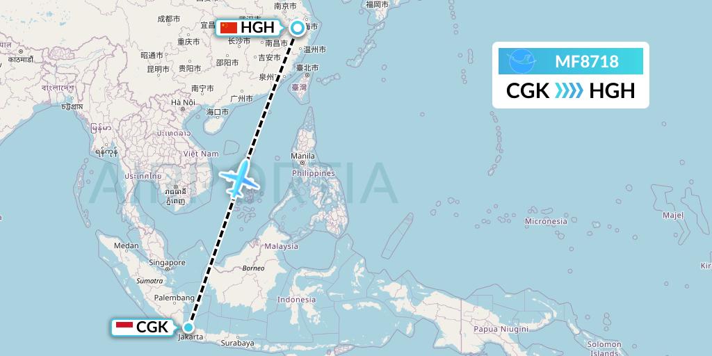 MF8718 Xiamen Airlines Flight Map: Jakarta to Hangzhou