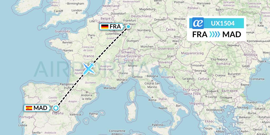 UX1504 Air Europa Flight Map: Frankfurt to Madrid