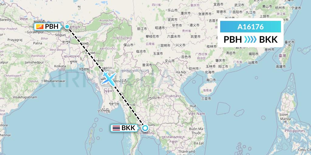 A16176 A.p.g. Distribution Systems Flight Map: Paro to Bangkok