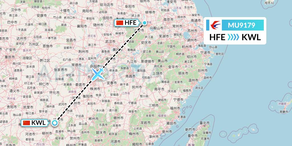 MU9179 China Eastern Airlines Flight Map: Hefei to Guilin