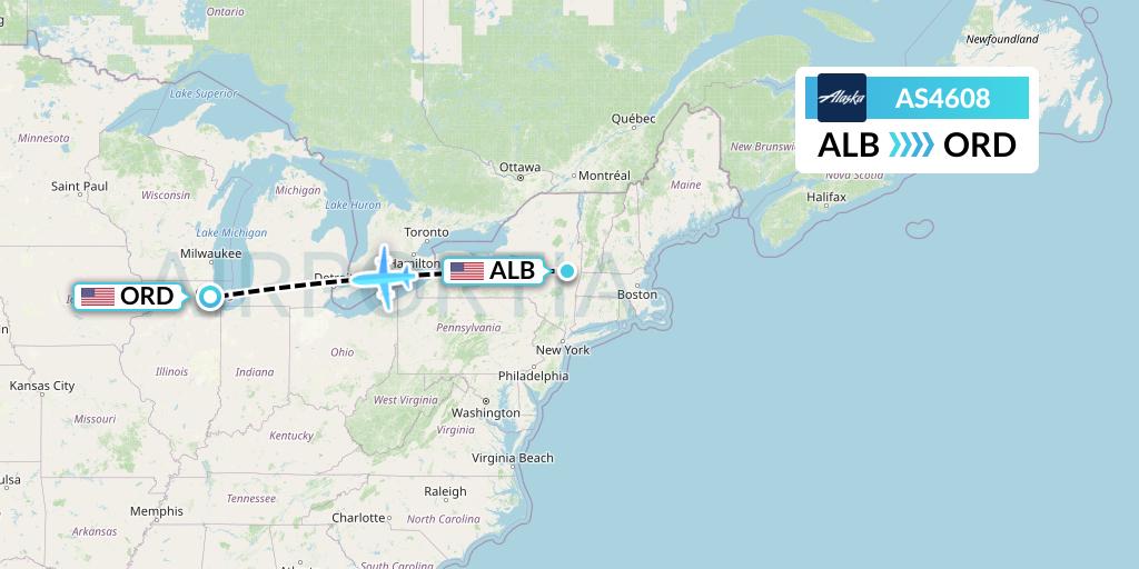 AS4608 Alaska Airlines Flight Map: Albany to Chicago