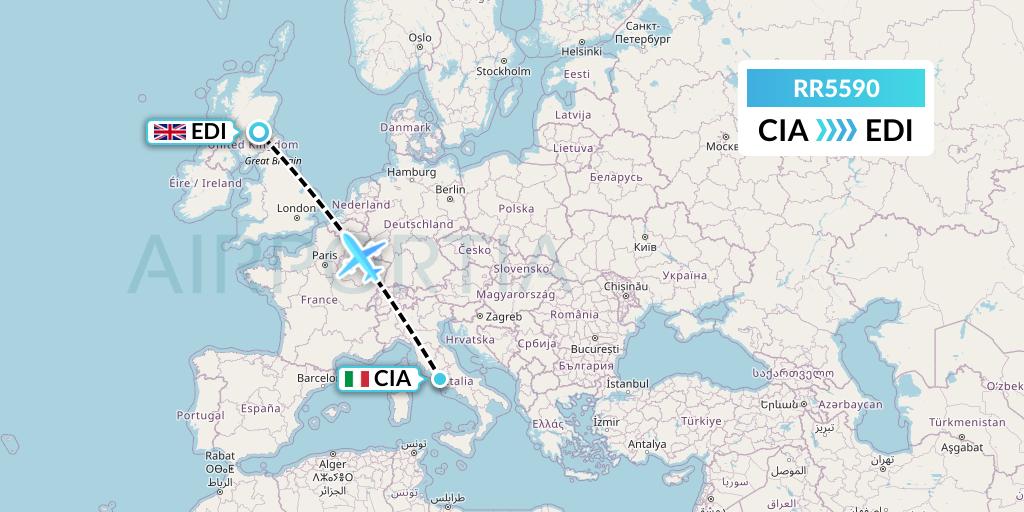 RR5590 Royal Air Force Flight Map: Rome to Edinburgh