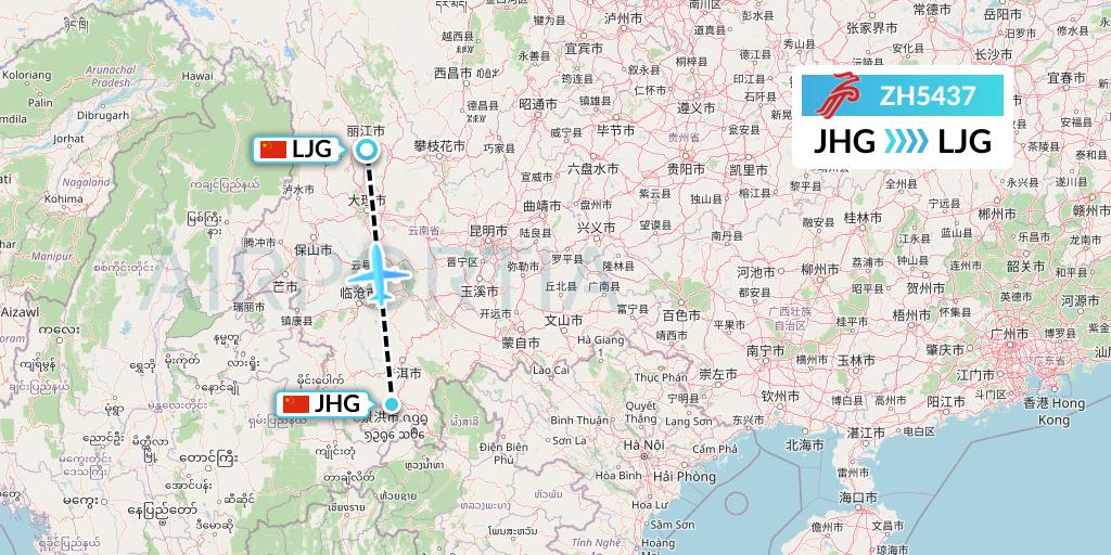 ZH5437 Shenzhen Airlines Flight Map: Jinghong to Lijiang
