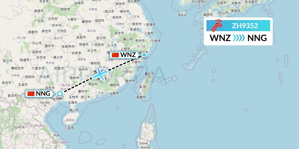 ZH9352 Shenzhen Airlines Flight Map: Wenzhou to Nanning