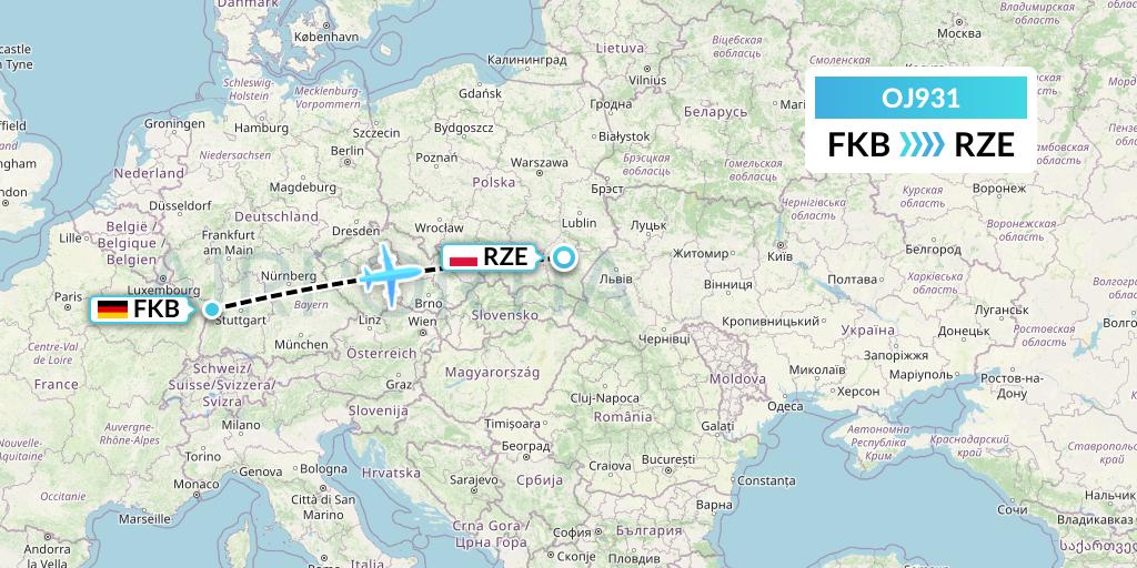OJ931 NyxAir Flight Map: Karlsruhe/Baden-Baden to Rzeszow