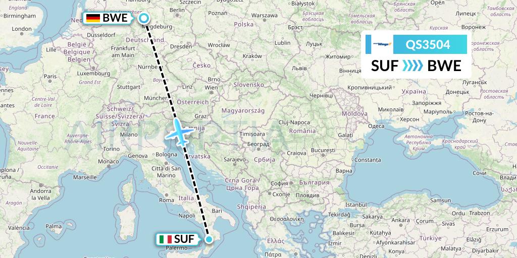 QS3504 Smartwings Flight Map: Lamezia Terme to Braunschweig