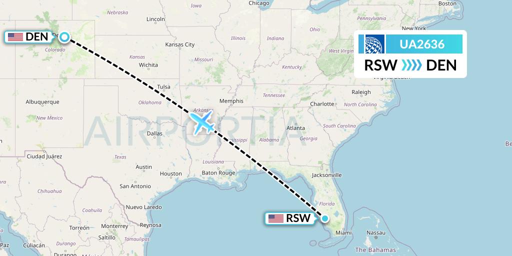 UA2636 United Airlines Flight Map: Fort Myers to Denver