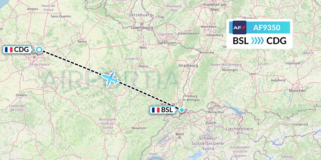 AF9350 Air France Flight Map: Basel to Paris