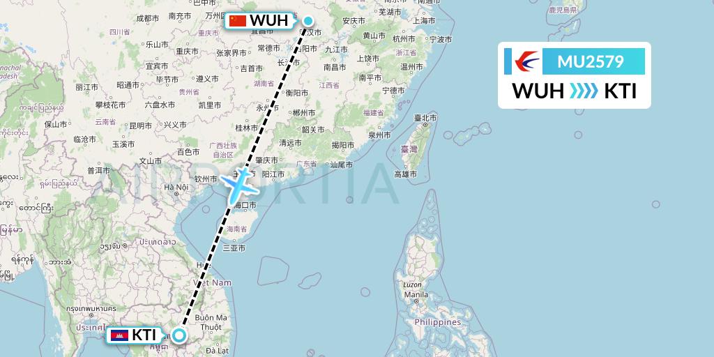 MU2579 China Eastern Airlines Flight Map: Wuhan to Kratie