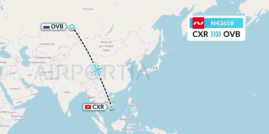 N43658 Nordwind Airlines Flight Map: Nha Trang to Novosibirsk