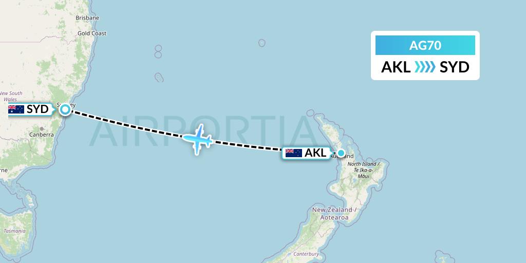 AG70 Aruba Airlines Flight Map: Auckland to Sydney