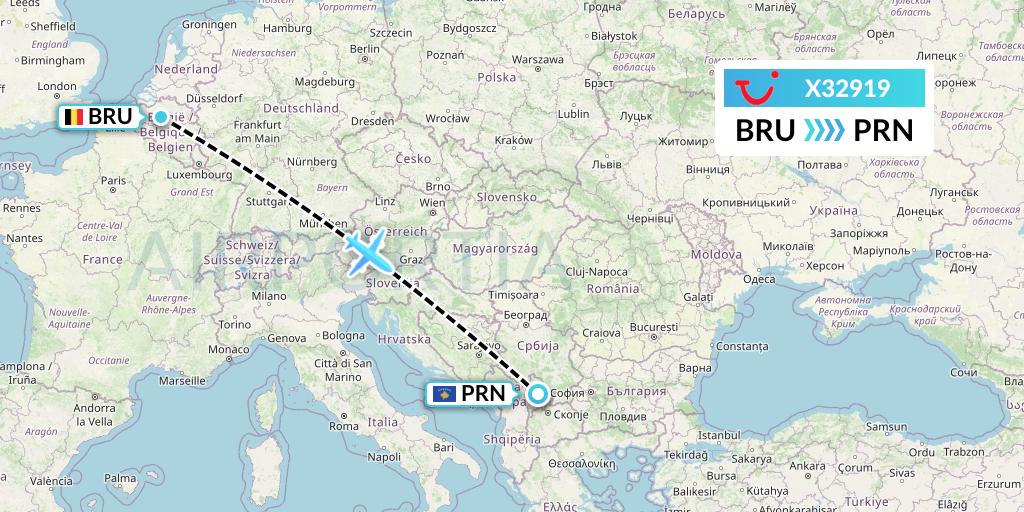 X32919 TUI fly Germany Flight Map: Brussels to Pristina