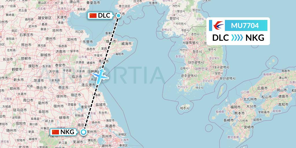 MU7704 China Eastern Airlines Flight Map: Dalian to Nanjing