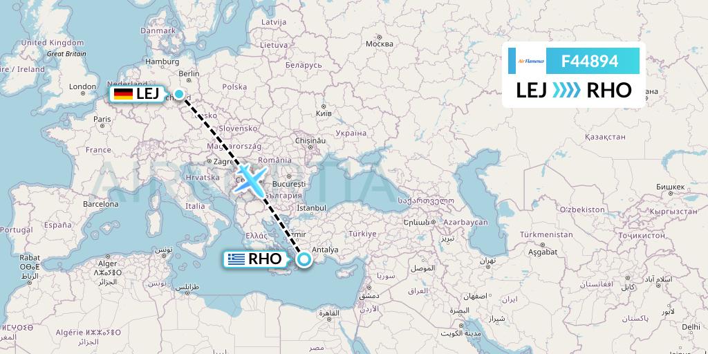 F44894 Air Flamenco Flight Map: Leipzig to Rhodes