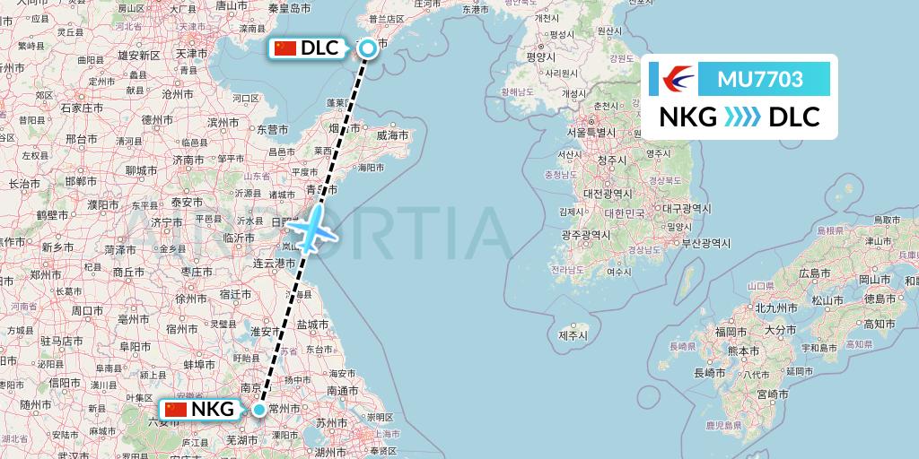 MU7703 China Eastern Airlines Flight Map: Nanjing to Dalian